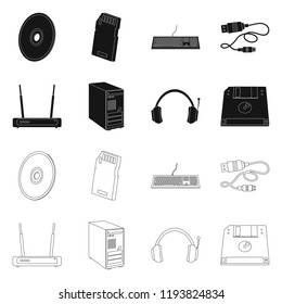 Vector design of laptop and device symbol. Collection of laptop and server stock vector illustration.