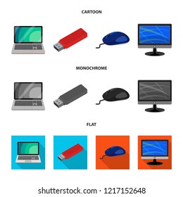 Vector design of laptop and device symbol. Collection of laptop and server stock vector illustration.