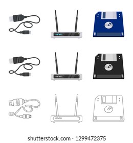 Vector design of laptop and device symbol. Set of laptop and server vector icon for stock.