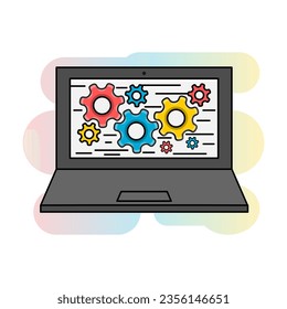 vector design of laptop processing a program and settings