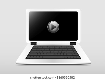 vector design of laptop screen with play button 