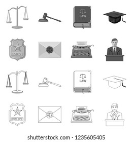 Vector design of law and lawyer icon. Collection of law and justice vector icon for stock.
