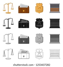 Vector design of law and lawyer icon. Collection of law and justice stock vector illustration.