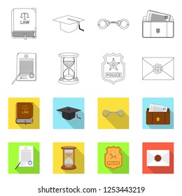 Vector design of law and lawyer icon. Set of law and justice stock vector illustration.