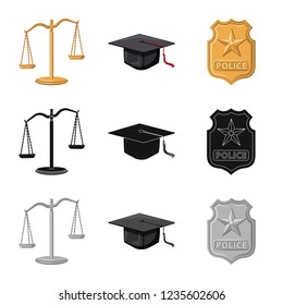 Vector design of law and lawyer logo. Set of law and justice stock symbol for web.