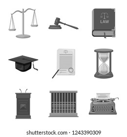 Vector design of law and lawyer sign. Collection of law and justice vector icon for stock.