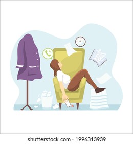 Vector Design of Lazy man, bored, tired, man sleep on sofa, lazy bussinese man. Cartoon Flat Illustration