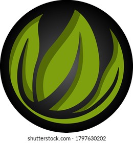 Vector Design of a Leaf Logo in Green and Black with Circle Theme