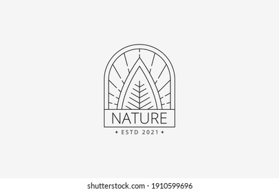 Diseño vectorial de la plantilla del logotipo de la placa de emblema de la marca de la marca de la marca de la marca de la marca de la marca de la marca de la marca de la marca de la marca de la marca de la marca de la cosecha de la hoja para productos orgánicos, naturales y ambientales