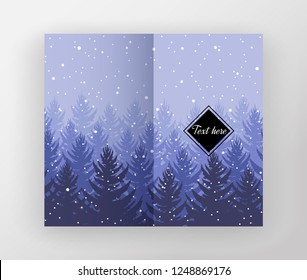 vector design of leaflet with print of pine forest in winter. snowy landscape illustration