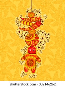 Vector design of lemon chilies hanging in Indian art style