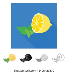 Vector design of lemon and citrus logo. Set of lemon and leaf stock symbol for web.