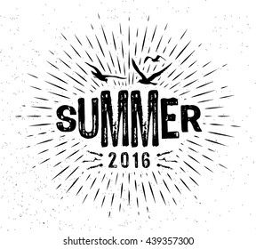 Vector design. Lettering composition with birds. Phrase: Summer 2016. Retro style of the image.