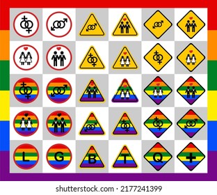 Vector design of LGBTQ+ signs in various shapes and symbols.