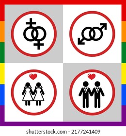 Vektordesign von LGBTQ+ Zeichen in verschiedenen Formen und Symbolen.