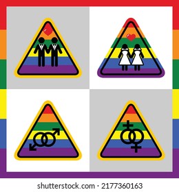 Vektordesign von LGBTQ+ Zeichen in verschiedenen Formen und Symbolen.