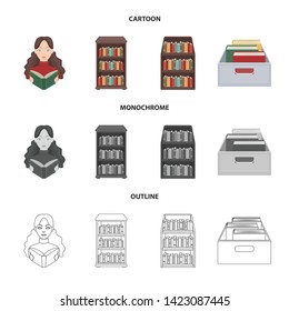 Vector design of library and textbook icon. Set of library and school vector icon for stock.