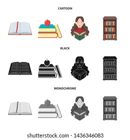Vector design of library and textbook icon. Collection of library and school stock vector illustration.