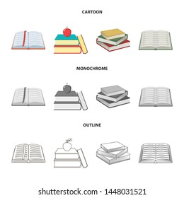 Vector design of library and textbook icon. Collection of library and school stock symbol for web.