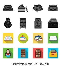 Vector design of library and textbook logo. Set of library and school stock vector illustration.