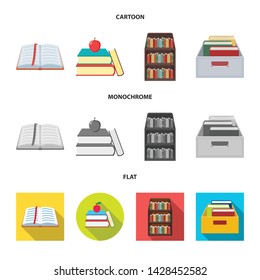Vector design of library and textbook sign. Set of library and school stock vector illustration.