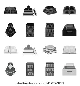 Vector design of library and textbook symbol. Collection of library and school stock symbol for web.