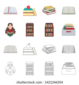 Vector design of library and textbook symbol. Set of library and school vector icon for stock.