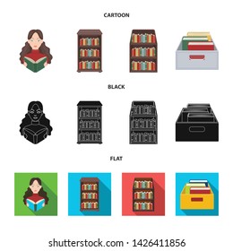 Vector design of library and textbook symbol. Set of library and school stock symbol for web.