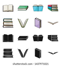 Vector design of library and textbook symbol. Set of library and school vector icon for stock.