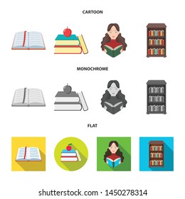Vector design of library and textbook symbol. Collection of library and school stock vector illustration.