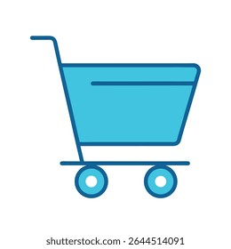 Vector design of a light blue shopping cart, outline style