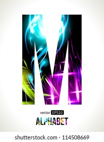 Vector design light effect alphabet. Easy customizable.  Letter M.