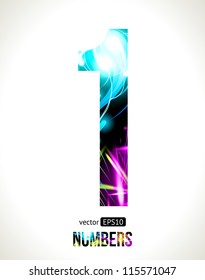 Vector design light effect alphabet. Easy customizable. Number 1.
