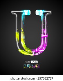 Vector Design Light Effect Alphabet. Letter U on a Black Background.