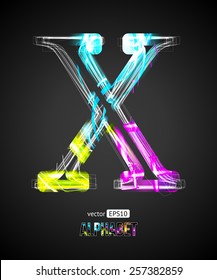 Vector Design Light Effect Alphabet. Letter X on a Black Background.