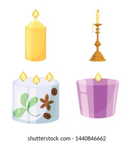 Vector design of light and wax sign. Set of light and ceremony stock symbol for web.