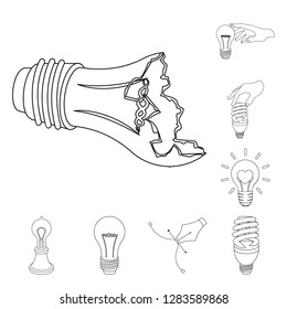 Vector design of  and lightbulb sign. Collection of  and idea stock symbol for web.