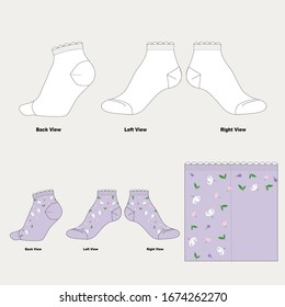 diseño vectorial de calcetines de mujeres lilacas con flores, estampado floral