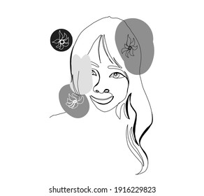 diseño vectorial en el arte lineal sobre la mujer asiática  