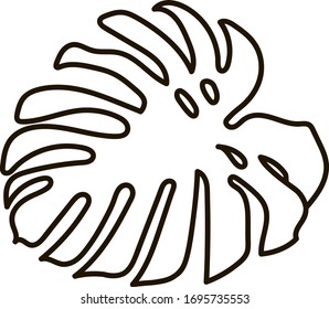 Vector design line artwork botanical illustration. Beautiful stroke icon tropical leaf monstera. Simple jungle summer line art.Tropic foliage line vector Natural illustration. 