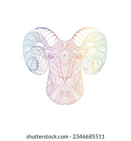 vector design, line illustration of sheep with spectrum color gradations