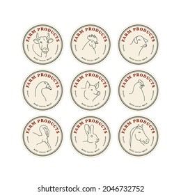 Vector design linear template badges or labels - farm animals. Abstract symbol for meat pro or butchery