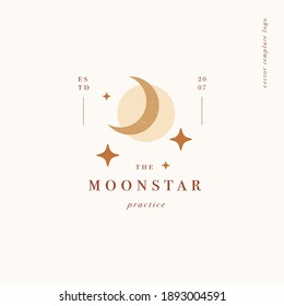 Vector design linear template logo or emblem - mystery boho style. Abstract symbol for spiritual and astrology boutique