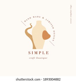 Diseño vectorial patrón lineal logotipo o emblema - estilo boho misterioso. Símbolo abstracto de los productos hechos a mano y de las tiendas artesanales