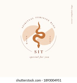 Vector design linear template logo or emblem - mystery boho style. Abstract symbol for spiritual feminine blog