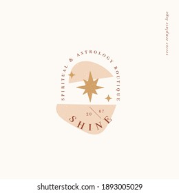 Vector design linear template logo or emblem - mystery boho style. Abstract symbol for spiritual and astrology boutique