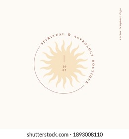 Vector design linear template logo or emblem - mystery boho style. Abstract symbol for spiritual and astrology boutique