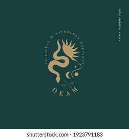 Vector design linear template logo or emblem - mystery boho style. Abstract symbol for spiritual and astrology boutique