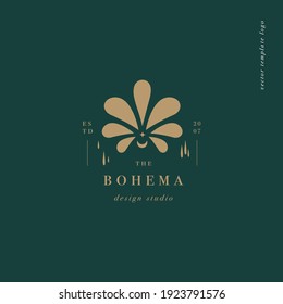 Vector design linear template logo or emblem - mystery boho style. Abstract symbol for spiritual and astrology boutique