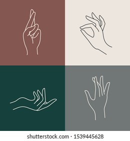 Vector design linear template logos or emblems - hands in in different gestures